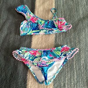 Pink printed swimsuit bikini tassel size 6-7 yrs old